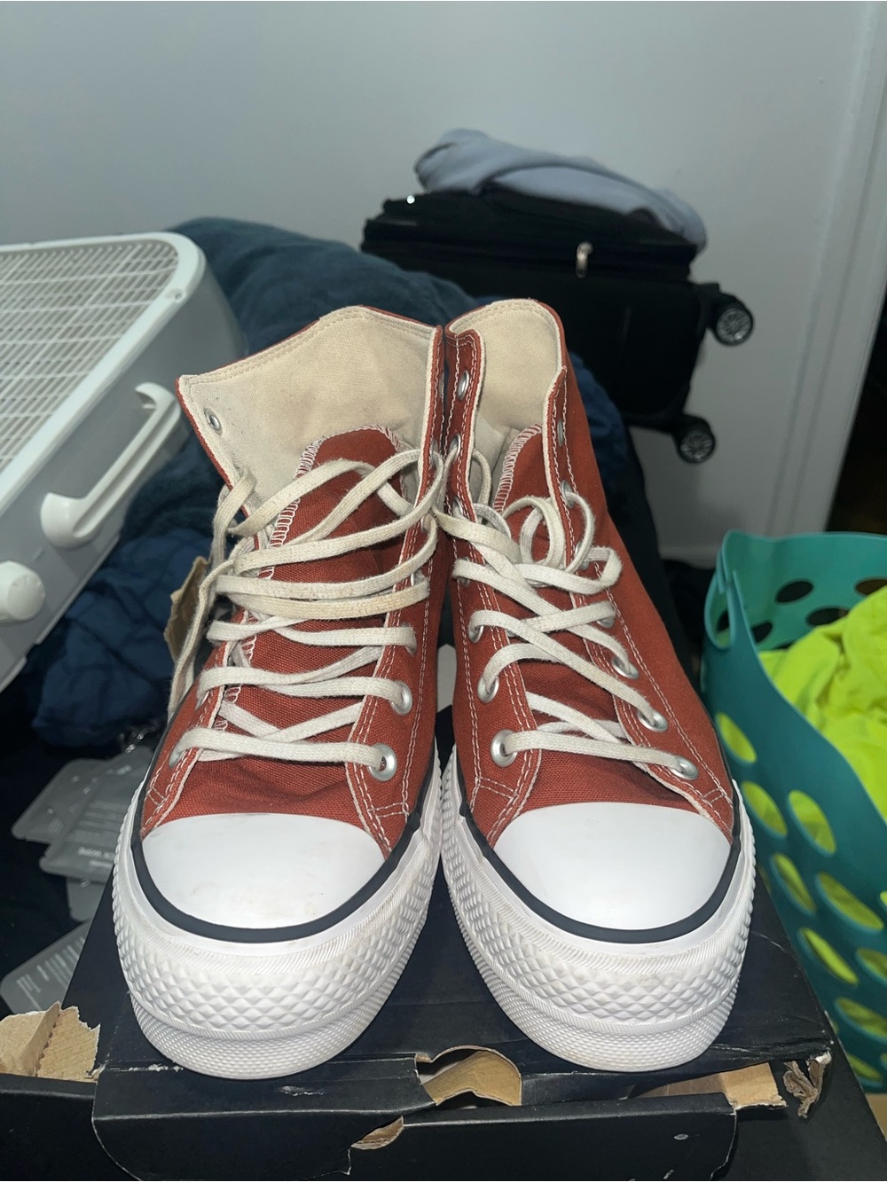 Converse High-Top Canvas Sneakers in Rust Orange with White Sole - Picture 4 of 5